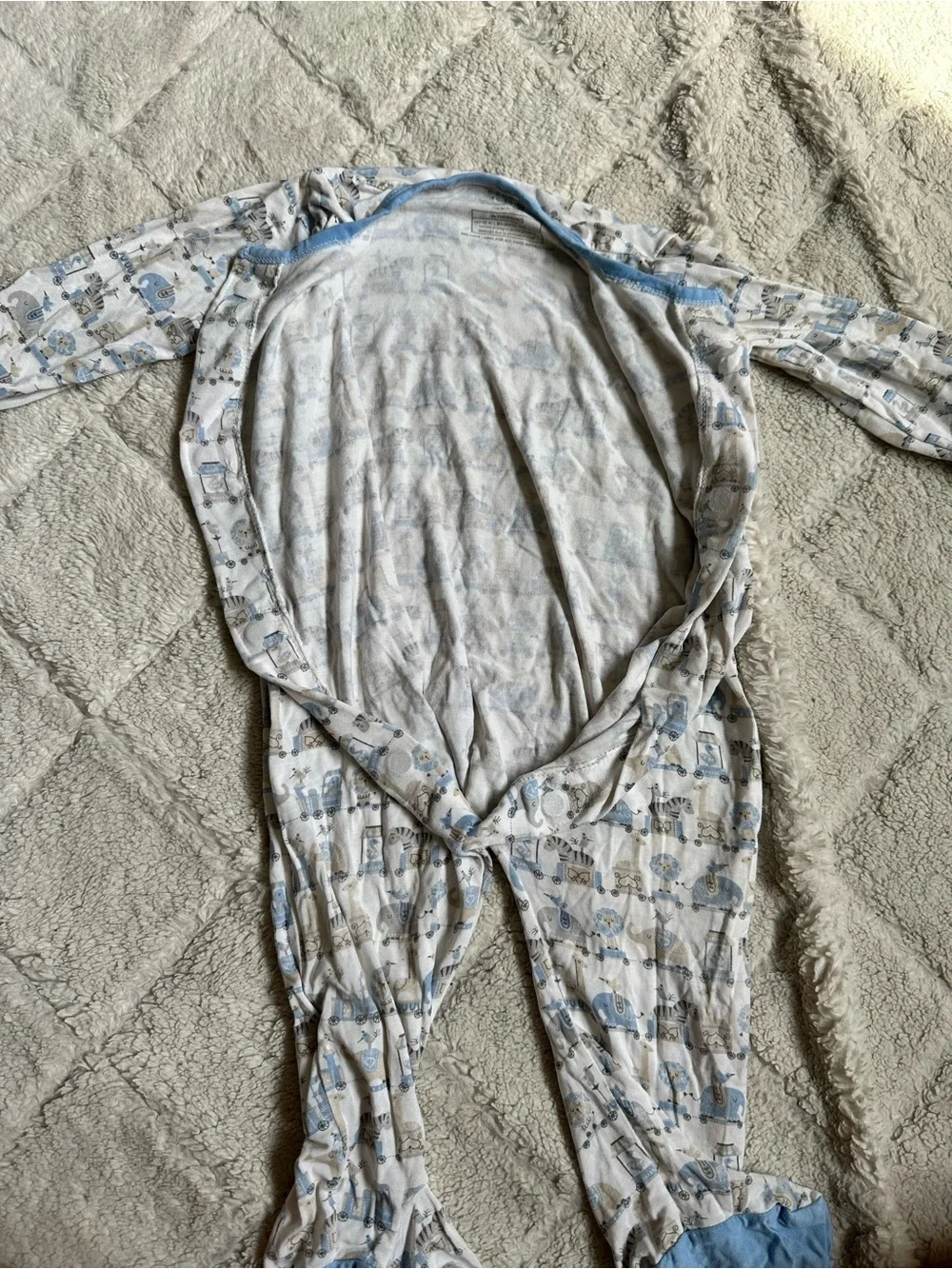 Magnetic Me | Blue and White Taj Express Footie | Size 6-9 months